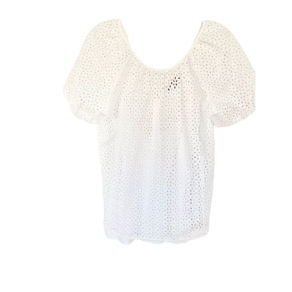 J. Crew White Cotton Eyelet Back V Neck Puff Sleeve Sz 8 - Picture 1 of 12
